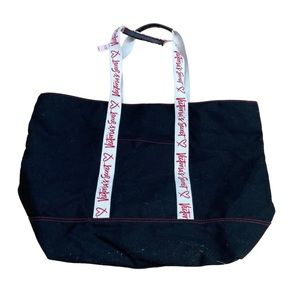 Victoria's Secret Black Tote Bag w/ White/Red Handles NWT